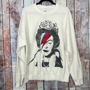 White Graphic Sweatshirt with Red and Blue Design